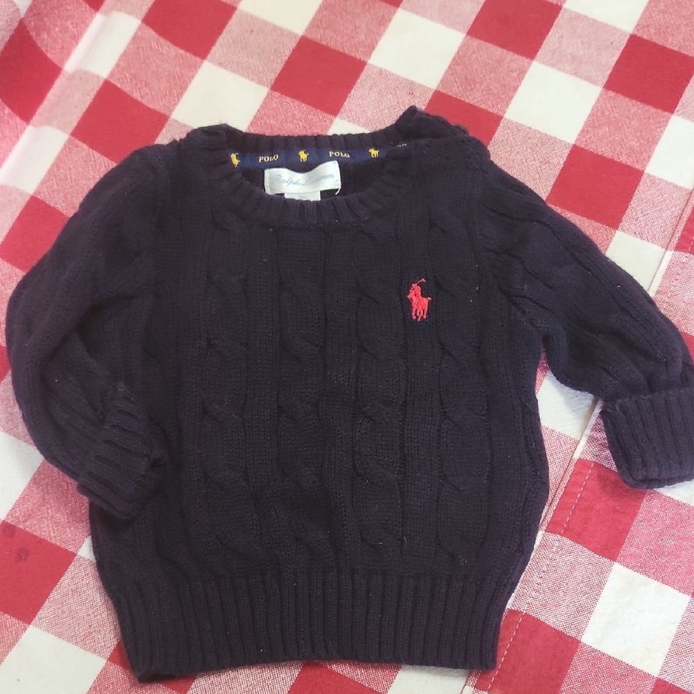 Ralph Lauren Navy Cable Knit Sweater with Red Polo Pony